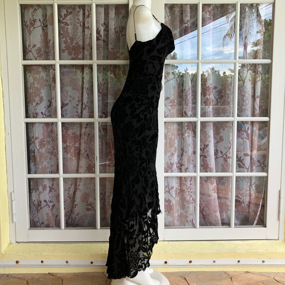 Black Vintage Velvet Burnout Asymmetrical Dress S - Picture 5 of 8